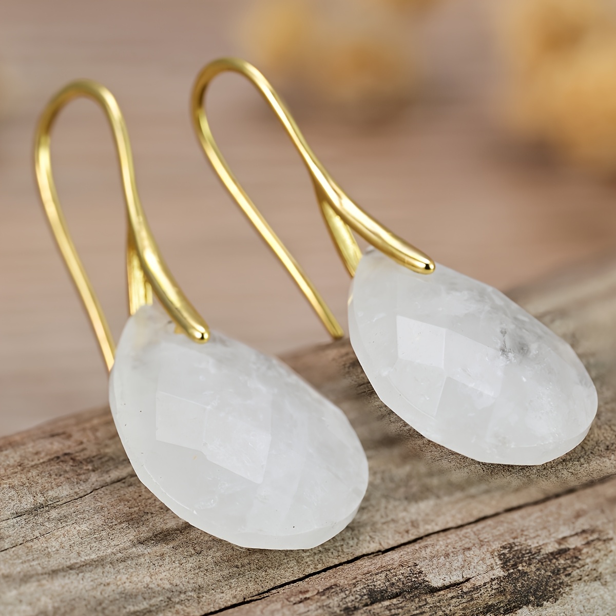 Bohemian 3D Faceted Clear Quartz Teardrop Earrings